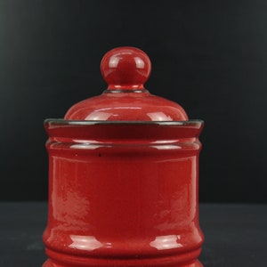 vintage ceramic lid box red tobacco pot storage container kitchen 70s 80s