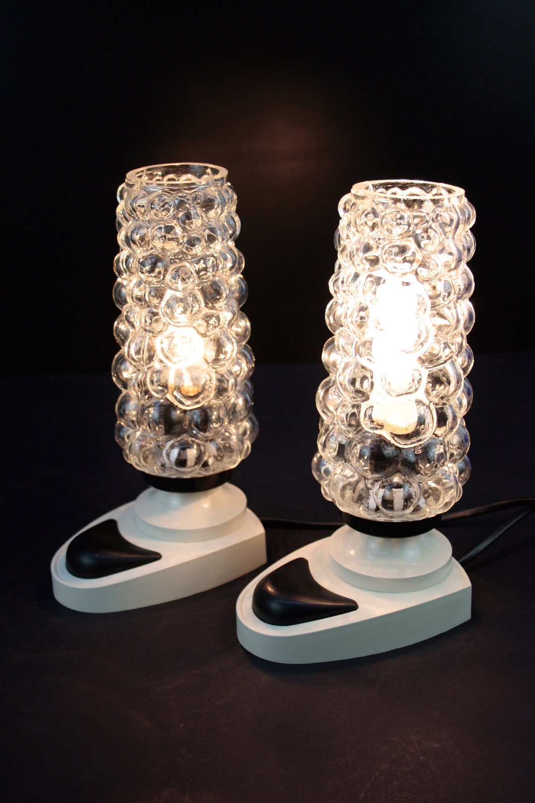 Set of 2 Vintage Bedside Table Lights Bubble Glass Lamps From Etsy