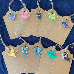 10 Original Origami Kranich Geschenkanhänger, 10 Original Schmetterling Geschenkanhänger mit Juteschnur