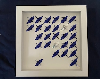 Bespoke Personalised Origami Wall Art, Origami Crane art with accents, Origami Anniversary Gift, Origami Birthday Gift