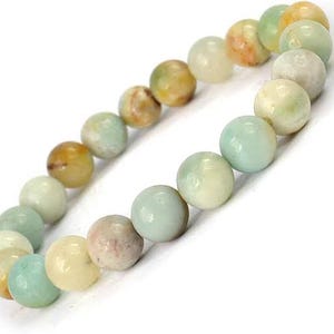 8 MM - Naturalna bransoletka z amazonitu - Bransoletka z okrągłych koralików z kryształu - Okrągły kształt do uzdrawiania Reiki i kamieni uzdrawiających - Biżuteria ręcznie robiona