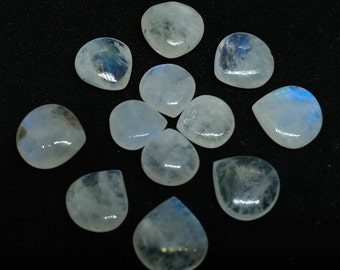 AAA Rainbow Moonstone Heart, Top Quality Pcs Lot, Natural Rainbow Moonstone Cabochon, Heart Shape, 12 MM to 10 MM Approx, Loose Gemstone.