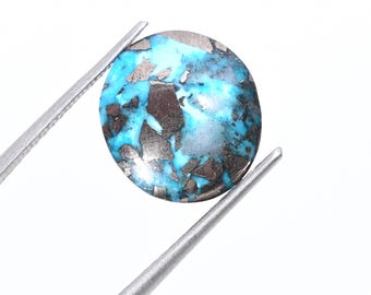 8.75Ct Natural Turquoise Certified Pyrite Ocean Blue Oval Loose Cabochon Double Side Polished Gemstone