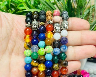 Natural Crystal Beaded Bracelets , Handmade Men Women Stretchy Bracelet , Gemstone Wrist Bracelets