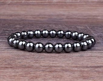 8MM Hematite Bracelet: Handmade Stretch Fit Gemstone Jewelry