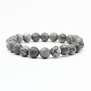 Natürliche Karte Jaspis Perlenarmband - 8 mm Graues Edelstein Natürliche Karte Jaspis Perlenarmband für Unterstützung und Unsicherheit, Geschenk für Sie