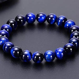 8 MM, Bransoletka z koralików Blue Tiger Eye, Biżuteria ręcznie robiona, Gładki półszlachetny kamień, Bransoletka unisex, Elastyczne dopasowanie,