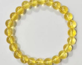 8MM Citrine Bracelet: Round Gemstone Beaded Crystal, Good Luck