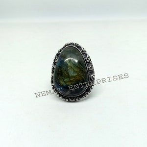 Natural Labradorite Gemstone Ring, Blue fire Ring, 925 Silver Ring, Handmade Ring, Labradorite Ring, Labradorite Jewelry, Statement Ring