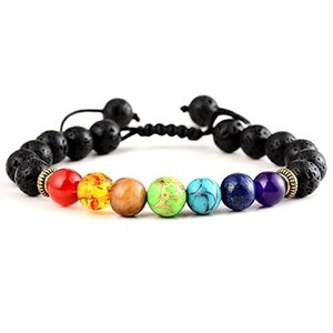 8 MM, 7 Bransoletka z Kamieniami Lawowymi Czakr Do Uzdrawiania Reiki Wyważania Energii Łagodzenia Stresu Naturalne Okrągłe Koraliki z Kamieniami Szlachetnymi