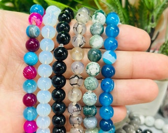 8mm Natural Stone Beaded Stretch Bracelet, Round AAA Quality Gemstone