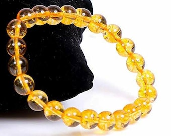 8MM Natural Citrine Bracelet: Handmade Gemstone Beaded Crystal Bracelet