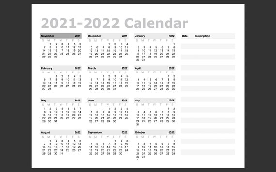 Yearly and Monthly Calendars 2021-2022 - Etsy
