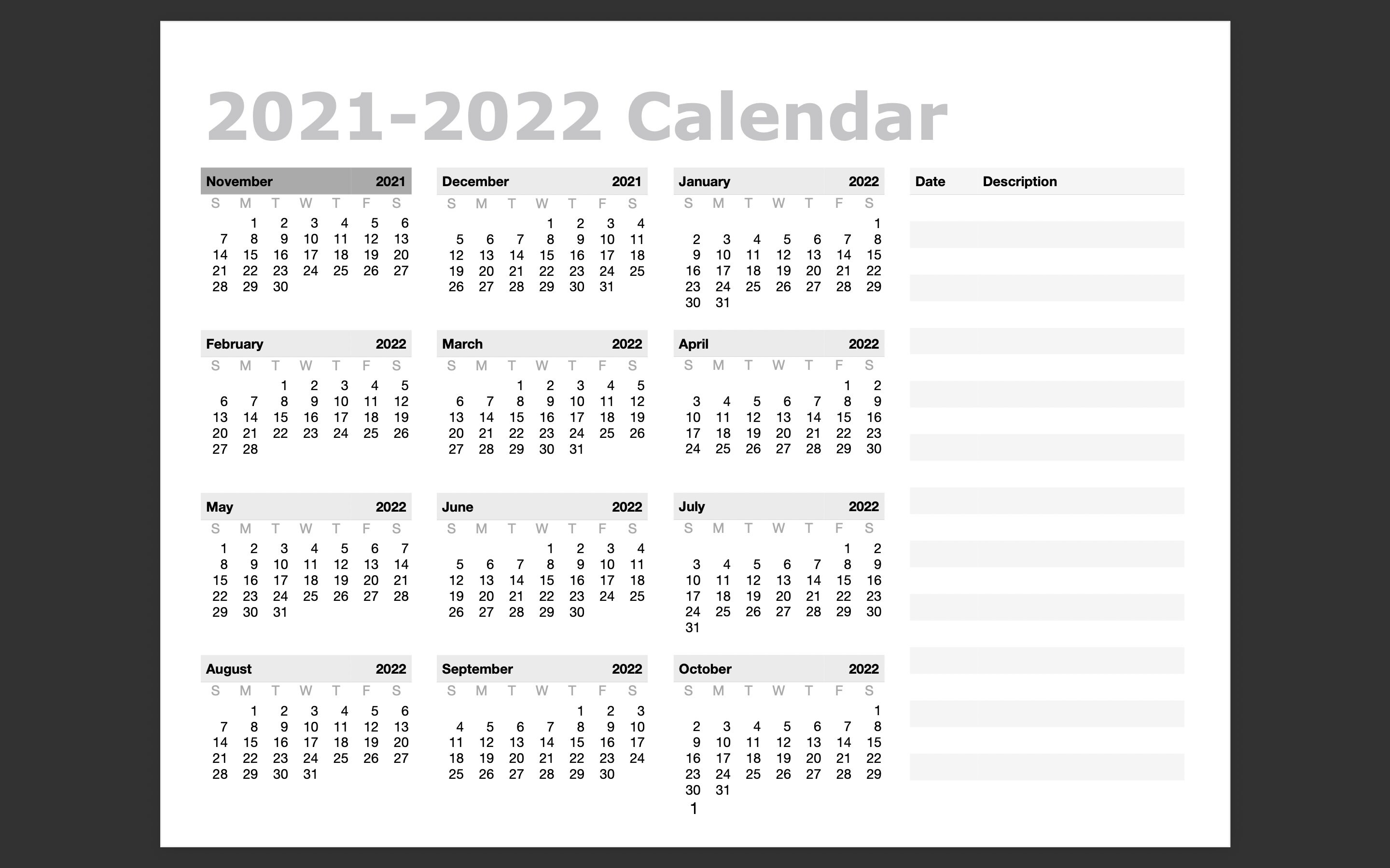 Yearly and Monthly Calendars 2021-2022 - Etsy