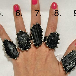 Rare Find!  LARGE Raw Balck Tourmaline Crystal Gemstone Ring , Boho, Witch Ring , Protection Ring , Goth adjustable ring, massive ring