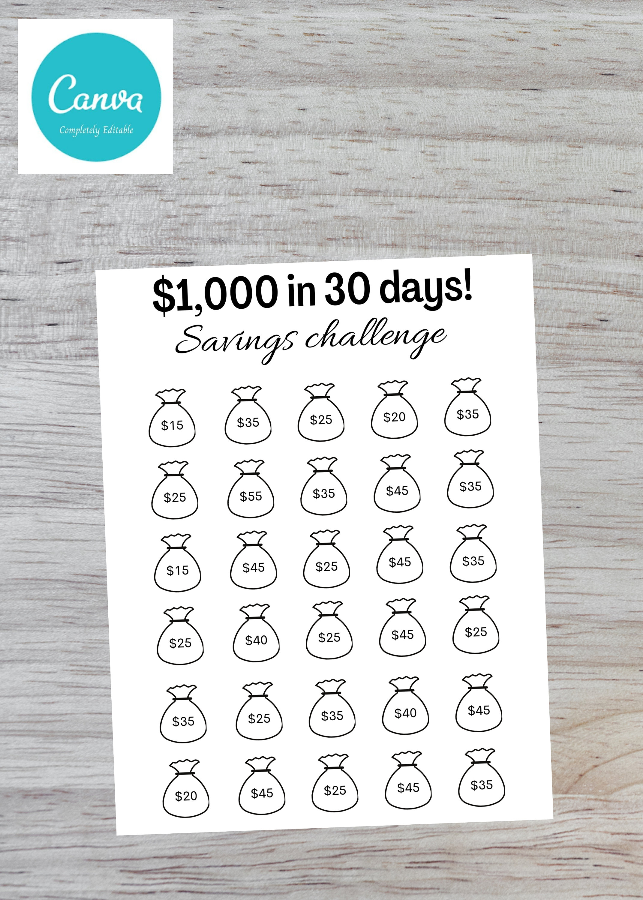 1000 in 30 Days Savings Challenge, Saving Challenge for One Month ...