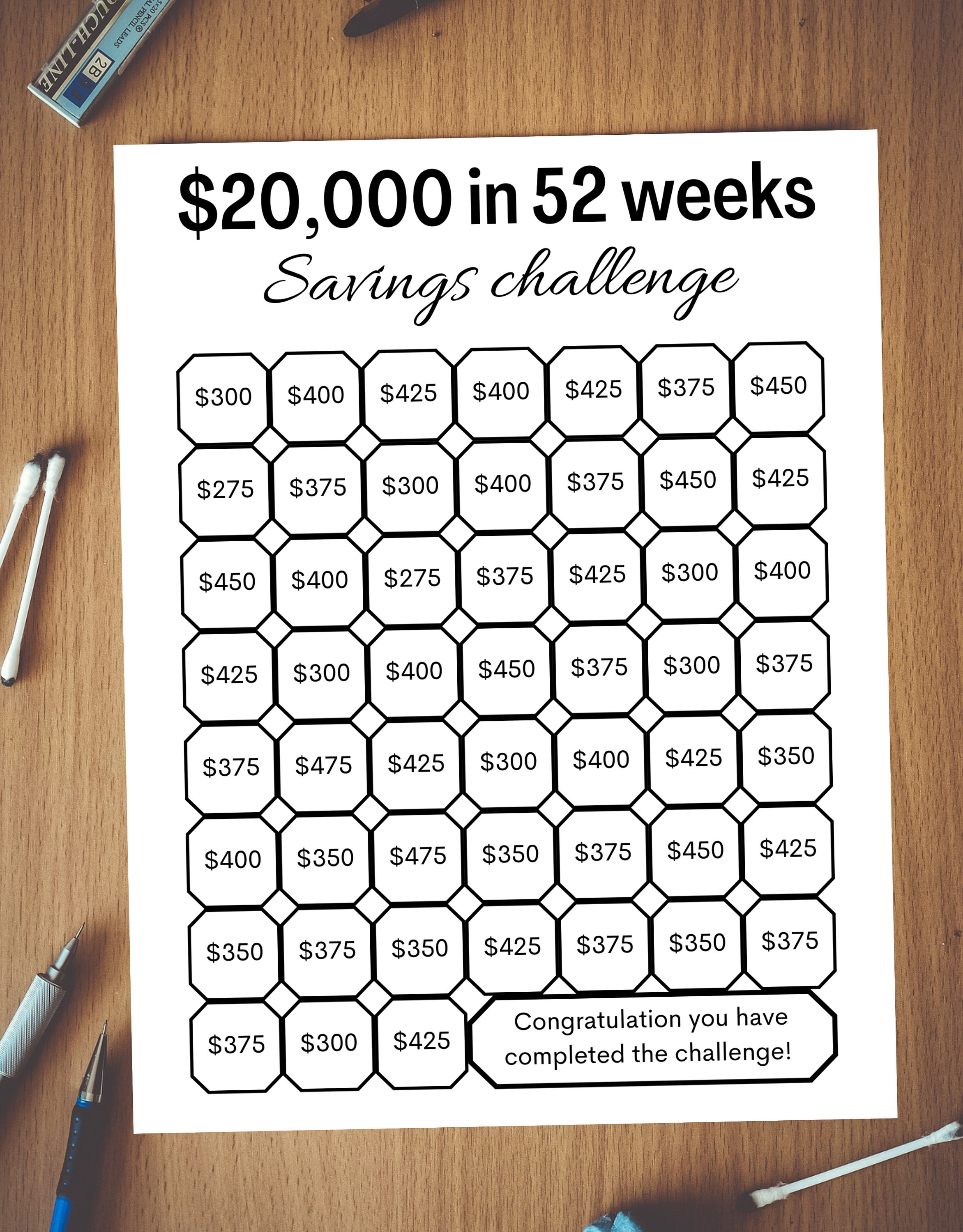 20,000 in 52 Weeks Savings Challenge, Saving Challenge for One Year, 20,000  Dollar Challenge in One Year, Saving Challenge 