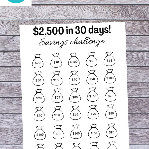 2,500 in 30 days Savings Challenge, Saving challenge for one month, 2,500 dollar challenge