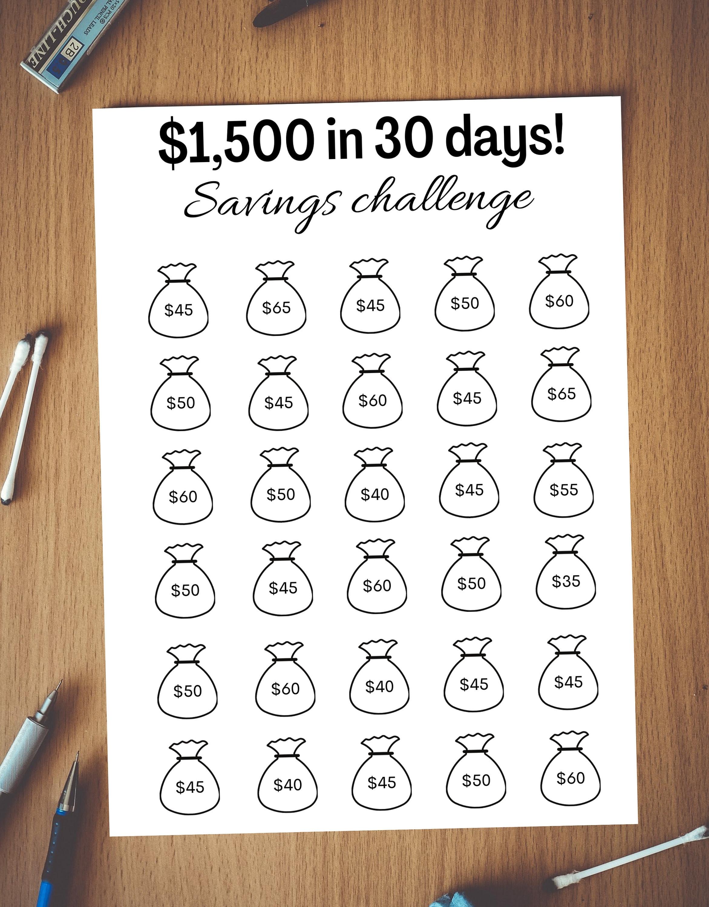 1,500 in 30 Days Savings Challenge, Saving Challenge for One Month