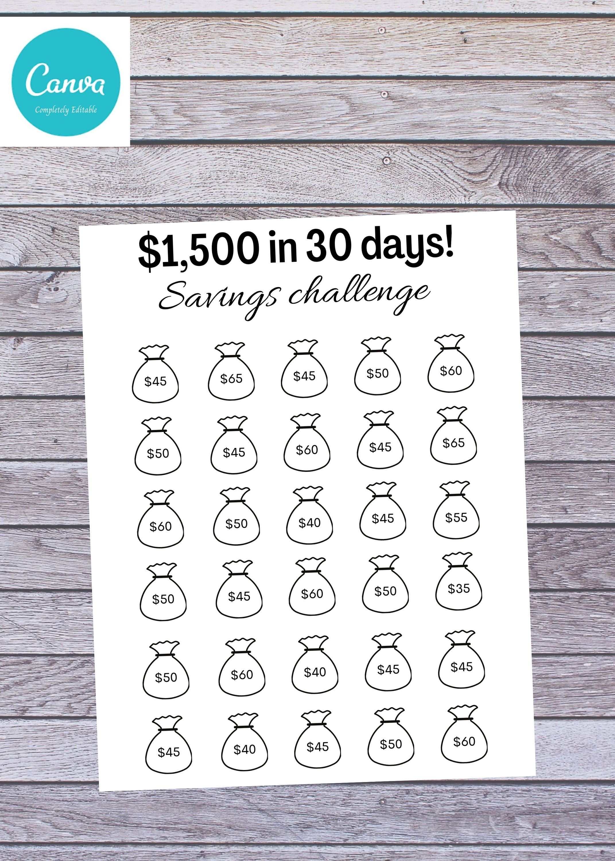 Buy 1,500 in 30 Days Savings Challenge, Saving Challenge for One 