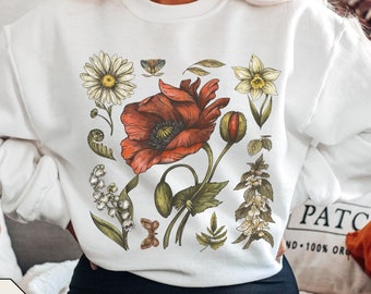 Cottagecore Sweatshirt, Botanical Sweatshirt, Poppy Flower Shirt, Wildflowers Sweatshirt, Meadow Flowers Sweatshirt, Aesthetic Sweatshirt