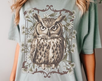 Owl Shirt Women, Forestcore shirt, Comfort Colors Shirt, Oversized Shirt, Goblincore Shirt, Forest Lover Shirt, nature lover tee, Aesthetic