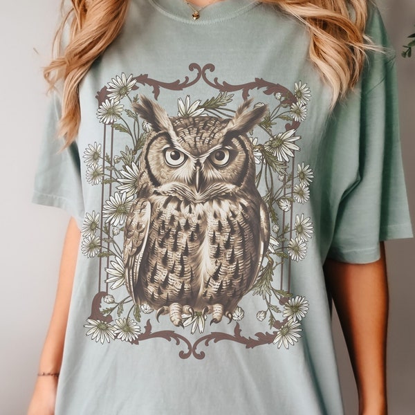 Owl Shirt Women, Forestcore shirt, Comfort Colors Shirt, Oversized Shirt, Goblincore Shirt, Forest Lover Shirt, nature lover tee, Aesthetic