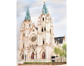 Savannah Cathedral Watercolor Art Print: St. John the Baptist Basilica