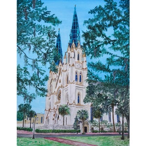 Savannah Cathedral Prints, Savannah Georgia Print, Savannah Georgia Wall Décor, Cathedral Art Prints, Savannah Georgia Watercolor Print