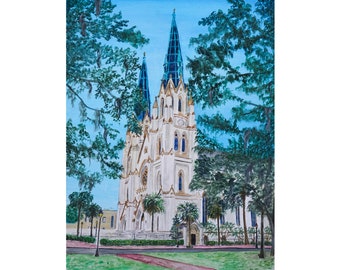 Savannah Cathedral Watercolor Print: St. John the Baptist Basilica