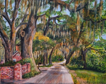 Savannah Georgia Art Print: Live Oak And Spanish Moss Painting, Southern Landscape, Coastal Art