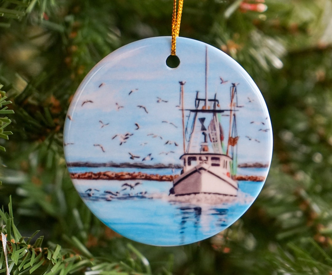 Shrimp Boat Ornament, Coastal Ornament, Nautical Ornament, Boat