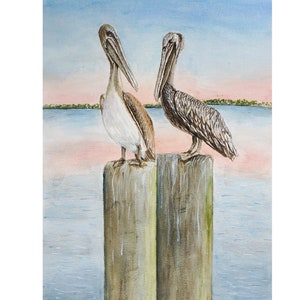 Pelican Watercolor Print: Coastal Nautical Bird Wall Art