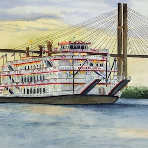 Georgia Queen Riverboat Print, Coastal Watercolor Print, Savannah Georgia Art, Boat Print, Savannah Georgia Wall Décor, Coastal Watercolor