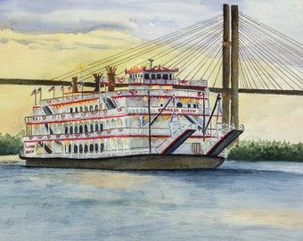 Savannah Georgia Queen Riverboat Watercolor Art Print