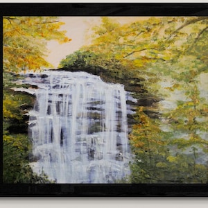 Waterfall Art Print, Highlands North Carolina Waterfall Print, Blue Ridge Mountain Waterfall Painting, Autumn Waterfall Wall Art