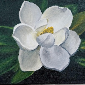 Original White Magnolia Painting, Original Southern Magnolia Flower Painting, Magnolia Blossom Painting, Botanical Painting, Floral Wall Art