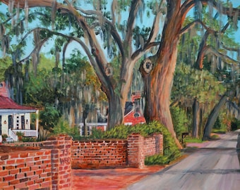 Savannah Georgia Art Print: Live Oak Tree-Lined Street Giclée Print