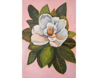 White Magnolia Art Print: Southern Flower Blossom