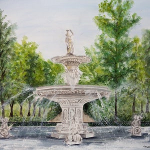 Aquarelprint Forsyth Park-fontein: Savannah Georgia Art