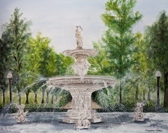 Forsyth Park Fountain Watercolor Print: Savannah Georgia Art
