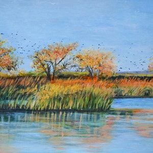 Fall Marsh Landscape Print, Autumn Marsh Art Print, Marsh Painting, Coastal Marsh Print, Low Country Print, Coastal Decor, Fall Color Print