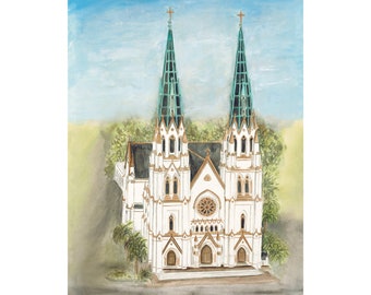 Savannah Cathedral Prints, Savannah Georgia Print, Savannah Georgia Wall Décor, Cathedral Art Prints, Savannah Georgia Watercolor Print