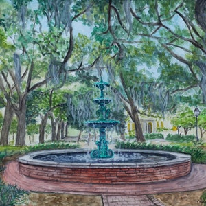 Savannah Georgia Art, Savannah Wall Art, Fountain Print, Savannah Georgia Wall Décor, Savannah Georgia Painting, Savannah Georgia Print,