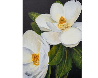 White Magnolia Flower Print: Southern Botanical Wall Art
