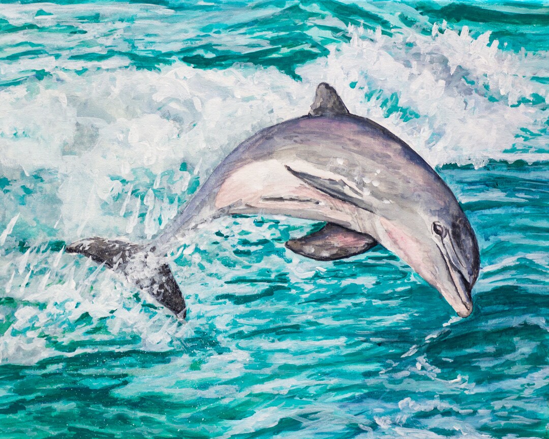 Dolphin Art Print, Dolphin Watercolor Print, Coastal Dolphin Print ...