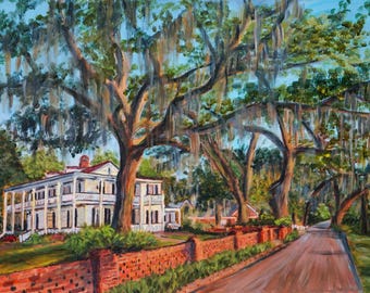 Savannah Georgia Art Print: Live Oak Tree-Lined Street, Southern Landscape