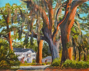 Savannah Georgia Print: Live Oak Tree-Lined Street With Southern Home