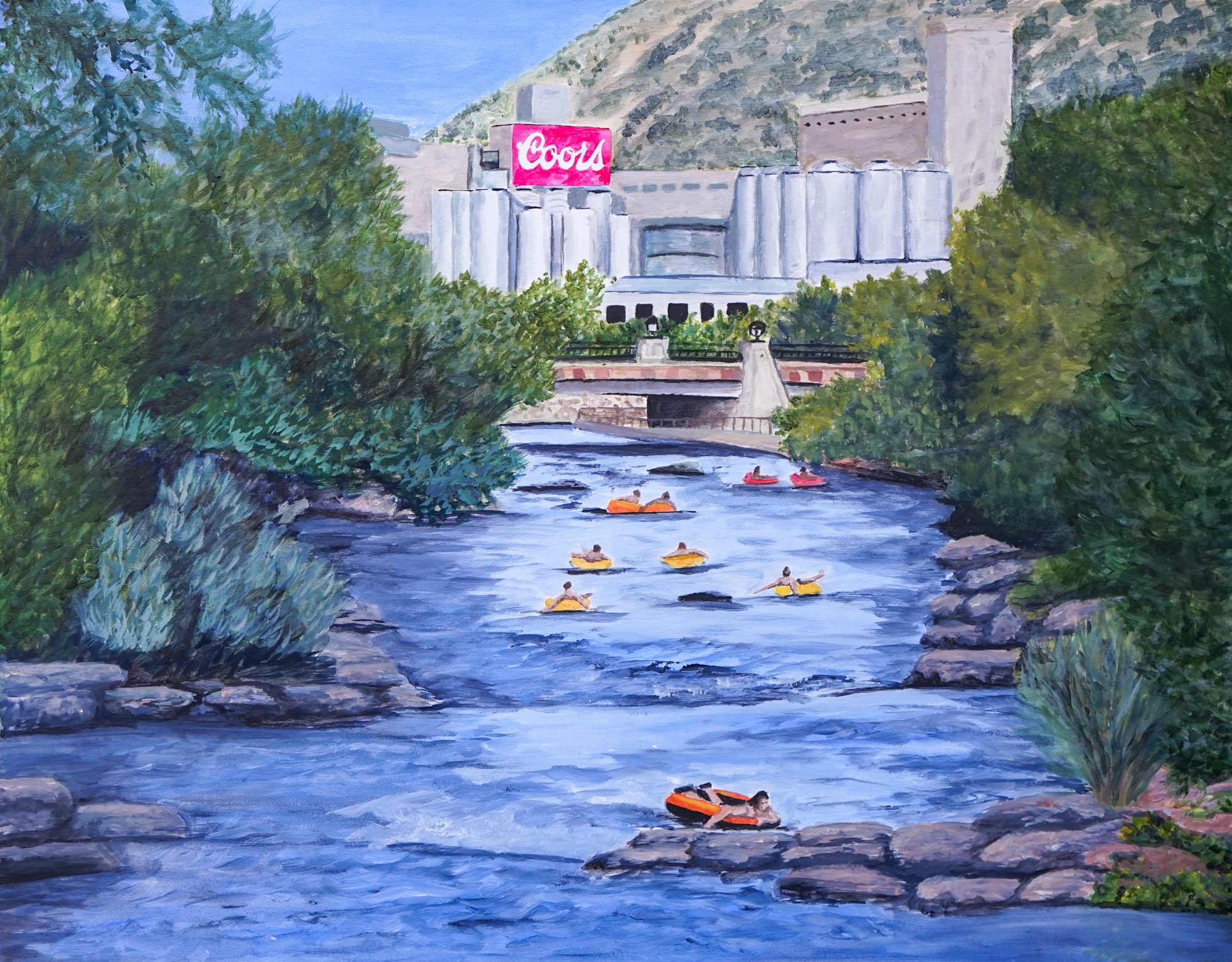 Original Golden Colorado Painting, Framed Clear Creek