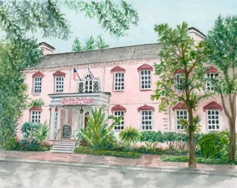 Savannah Georgia Art Print: The Olde Pink House Watercolor Painting